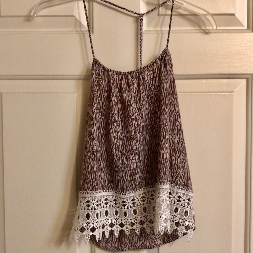 Brown patterned lace tank